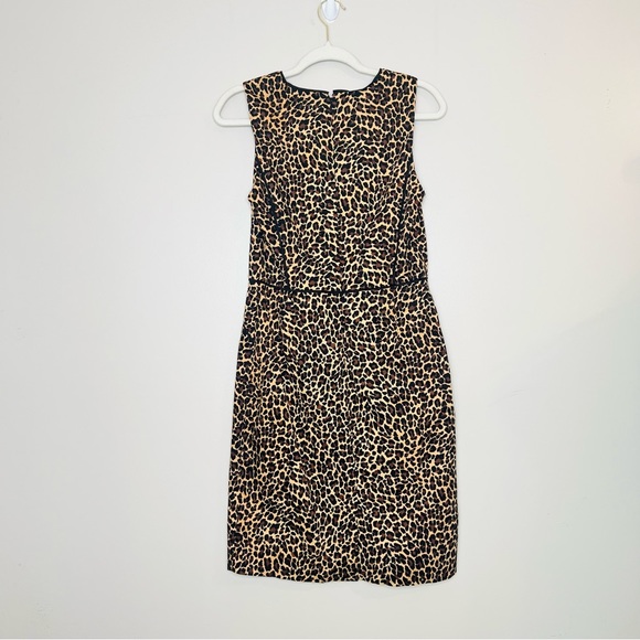 J. Crew Leopard Print Piped Slimming Knee Length Sleeveless Sheath Dress 4 - Picture 4 of 14